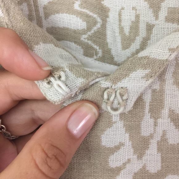 Chico's Tan and White Linen Paisley Print 3/4 Sleeve Long Jacket Size Medium - Picture 6 of 8